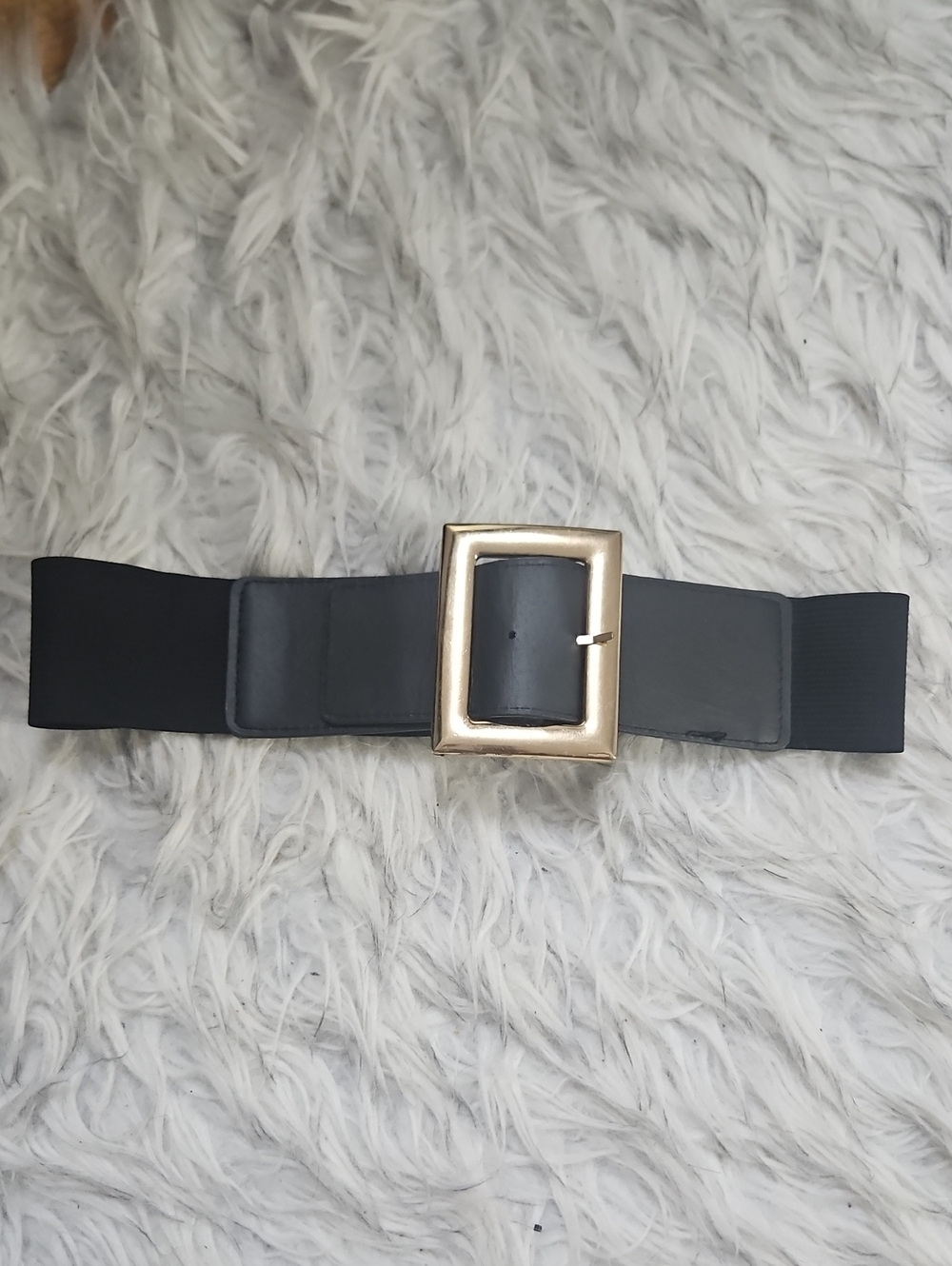 Black Elastic Waist Belt with Gold Buckle